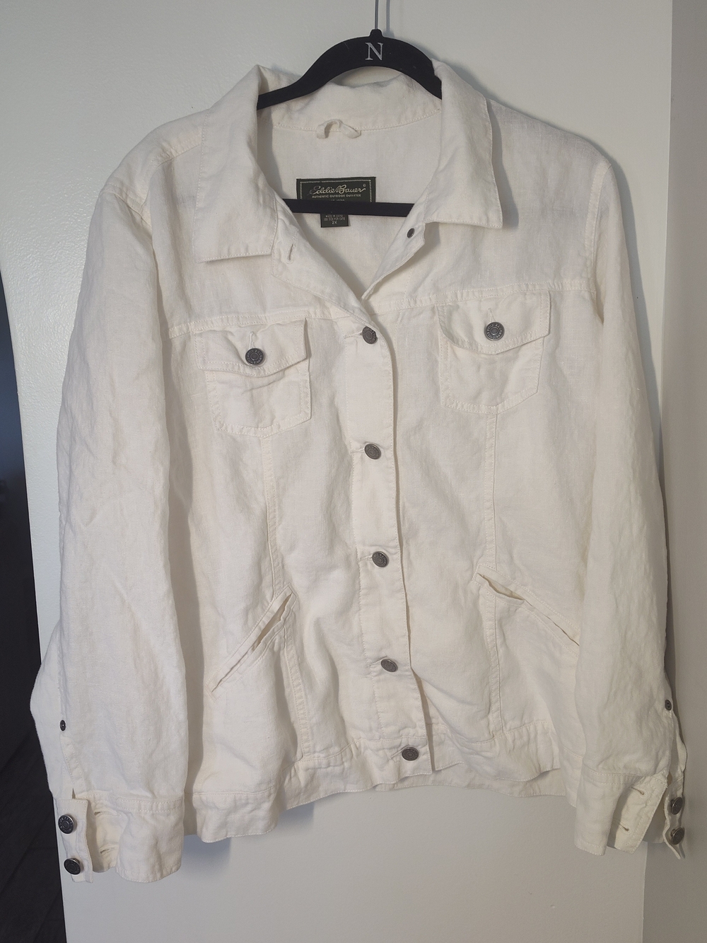 Eddie Bauer Cream Button-Front Jean Jacket 100% Linen #580